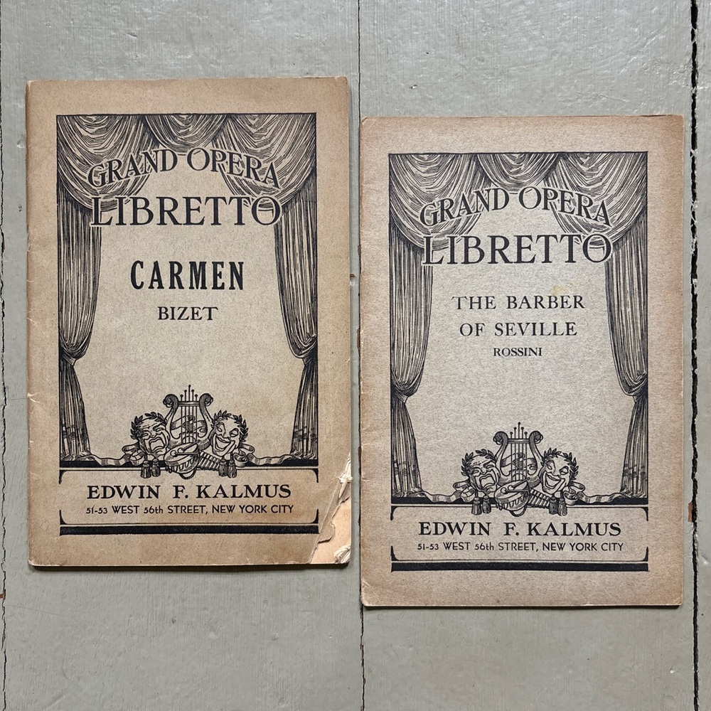 2 Grand Opera Libretto Booklets Carmen Barber of Seville Vintage Italian French